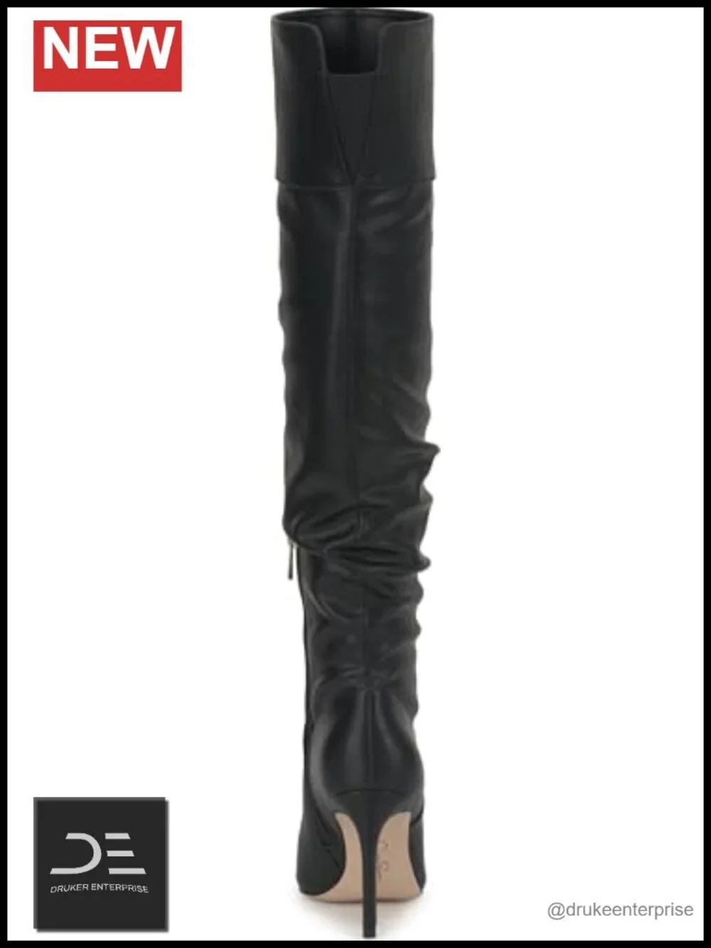 Over the Knee Slouch Boot Faux Leather Stiletto Heel Pointed Toe